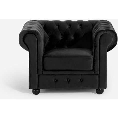 Sillón de salón de estilo clásico Chesterfield de terciopelo Coventry - Negro