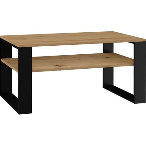 Table basse fixe moderne 1P – Chêne artisanal noir – Étagère spacieuse – Surface résistante aux rayures (1/6)