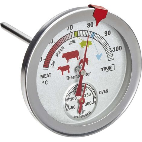 TFA DOSTMANN 141027 ANALOGES BRATEN-/ OFENTHERMOMETER 14.1027, AUS EDELSTAHL, HITZEBESTÄNDIG, MIT VERSCHIEDENEN GARSTUFEN, ZUR K (1/3)