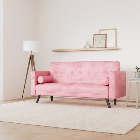 Canapé Convertible scandinave Slow en Velours Rose – Canapé lit 3 Places Confortable – Design Moderne – L200 x P90 x H85 cm (1/4)