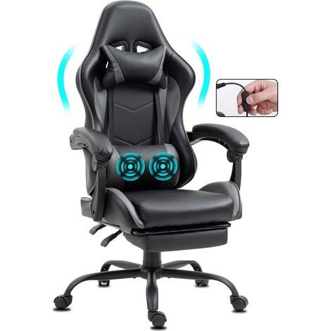 Chaise Gaming ergonomique avec repose-pieds et massage gris