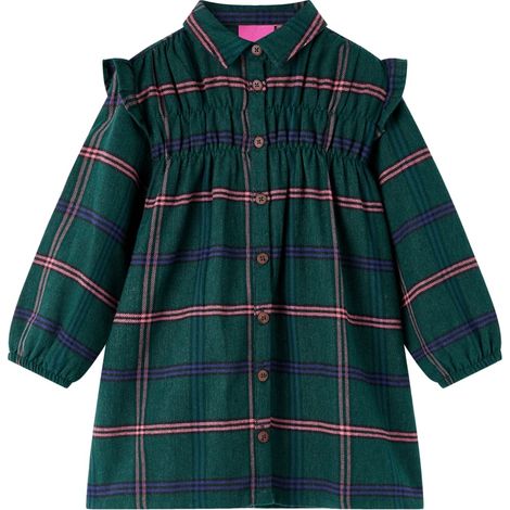 Teenpull – Kinderkleid mit Langen Ärmeln und Rüschen Dunkelgrün 92 (1/5)