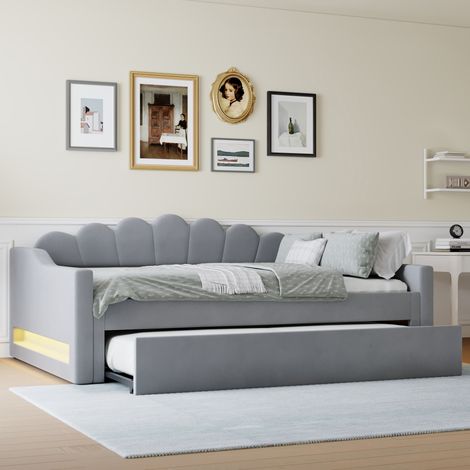 MEUBLIV Bett 140x200 cm grau – mit Ausziehbett und LED, ohne Matratze (1/5)