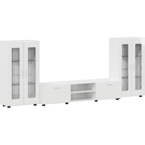 TV-Schrankset mit Tür FLORIN 3 pcs Hochglanz Weiß Holzwerkstoff vidaXL
