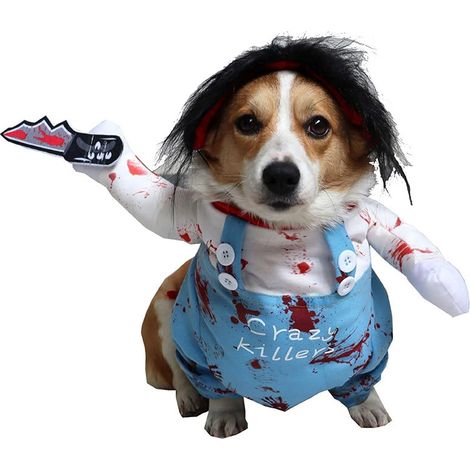 Costume Halloween Chien Chat - Déguisement Poupée Effrayante avec Bras Rembourrés et Perruque - Pour Chiens et Chats Petits à Grands - 1 Pièce (1/5)