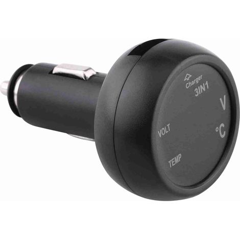 Voltmeter mit zwei digitalen LED-Anzeigen, Thermometer, Zigarettenanzünder, USB-Autoladegerät (blau, rot) (1/5)