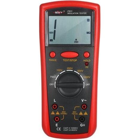 Mégohmmètre numérique LCD 1000V Plage de mesure 0,1 MΩ à 2000 MΩ CAT II 1000V Testeur d'isolation pour équipements électriques (1/5)