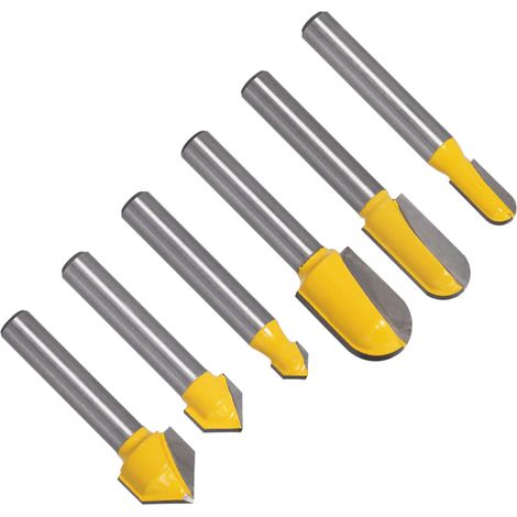 Lntyq 6 Stück Fräser mit 6,35 mm Schaft, 3 Stück Fräser mit rundem Boden und 3 Stück 90°-Rundnase mit V-Nut, Holzbearbeitungs-Schneidwerkzeug, Schnittdurchmesser 6,35 mm, 9,52 mm, 12,7 mm