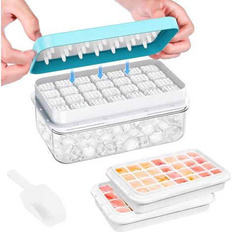 Ensemble de Bacs à Glaçons avec Boîte de Rangement - 56 Pièces avec 2 Bacs, Couvercle et Cuillère - Sans Bpa pour Congélateur - 1 Ensemble (1/5)