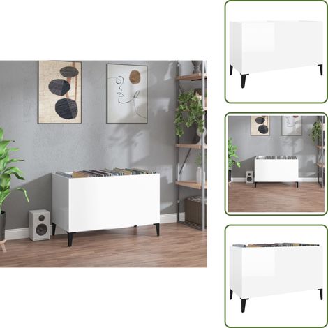 Armario para discos - vidaXL Mueble discos madera contrachapada blanco brillo 74,5x38x48 cm - Mueble industrial