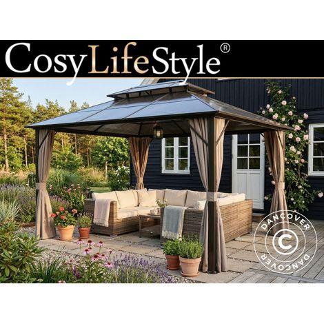 Gazebo Santa Ana Steel+ w/curtains and mosquito net, 3x4 m, Brown - Dancover