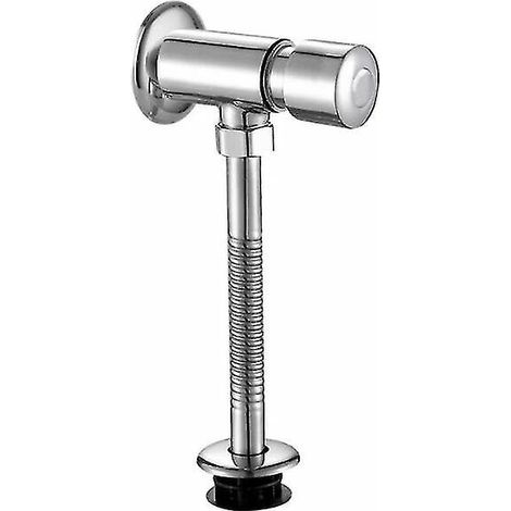 Robinet de chasse d'urinoir chromé, fixation murale, bouton apparent, temporisation manuelle, arrêt automatique, pour toilettes. (1/4)