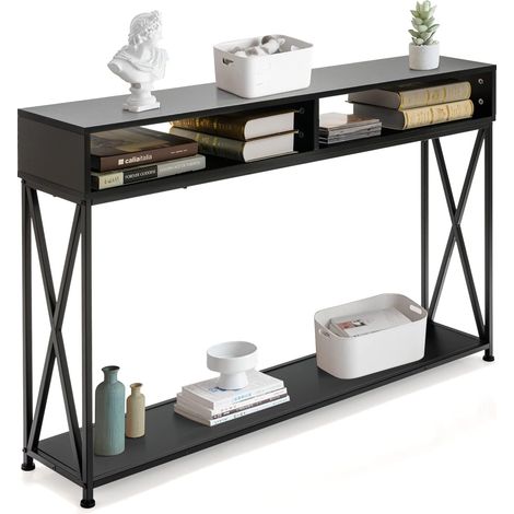 Goplus – Table console industrielle 120 x 23 x 79 cm – Cadre en fer – 3 étagères ouvertes – Design anti-basculement pour couloir et salon - x79Hcm (1/5)