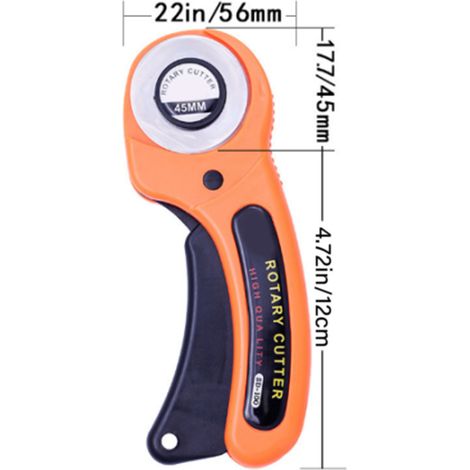 Couteau orange + jeu de 5 lames droites pour la découpe de tissus, la découpe rotative, la découpe manuelle de tissus, la découpe circulaire, lames de 45 mm. (1/5)