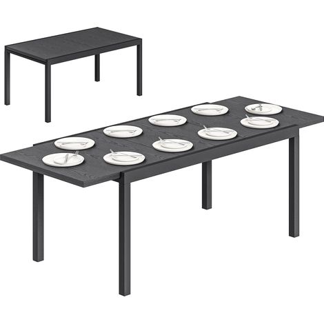Ausziehbarer Gartentisch mit Aluminiumplatte in Holzoptik, verstellbaren Beinen, für 8–10 Personen, 214 x 85 x 75 cm, Anthrazitgrau