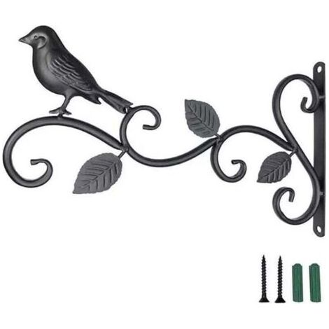 Ensemble de 2 crochets pour paniers suspendus, support robuste en acier noir avec vis, support pour plantes d'extérieur, crochet mural pour plantes suspendues, mangeoire à oiseaux (1/4)