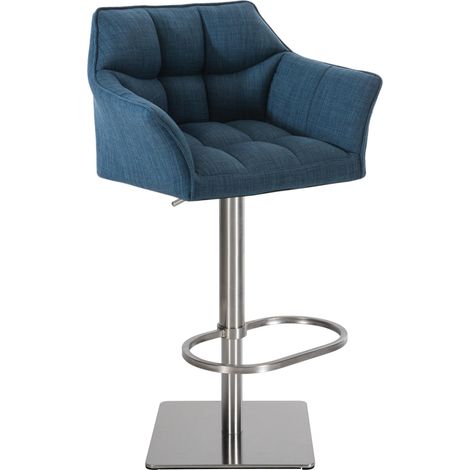 Sgabello da bar regolabile x1 in tessuto blu con seduta avvolgente imbottita e base quadrata in acciaio inox 100005928