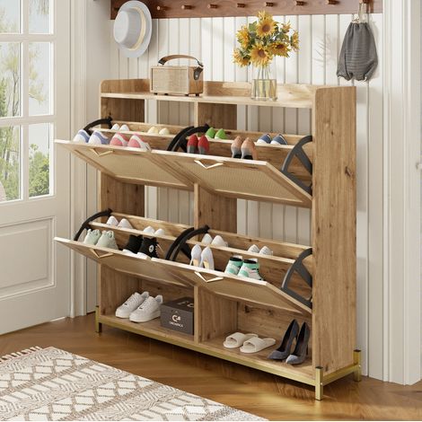 meuble rangement chaussures compact 108 cm bois rotin OKMYHOME (1/5)