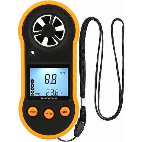 Anémomètre numérique, appareil de mesure de la vitesse du vent, débitmètre d'air, utilisé pour mesurer la vitesse du vent/la température (1/5)