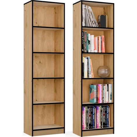 R50 Librería - Mueble para libros y archivadores - 5 estantes - 50x182x30 cm - ROBLE ARTISAN / NEGRO (1/5)