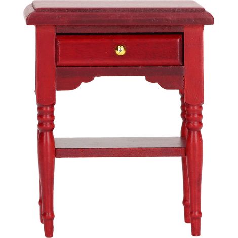 Table de chevet pour maison de poupée 1/12 en bois de bouleau couleur acajou miniature réaliste détails soignés (1/5)