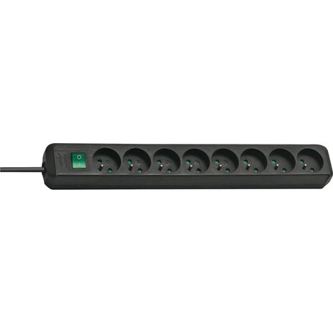 Steckdosenleiste mit 8 Steckdosen, 3 m, H05VV-F3G1.5, schwarz, Eco-Line, Brennenstuhl