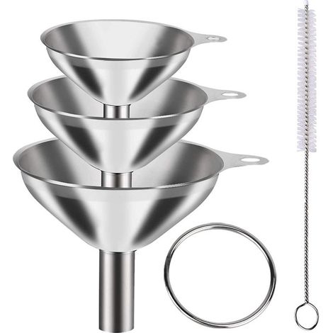 Juego de 4 embudos, aptos para dispensadores de aceite de oliva y utensilios de cocina, disponibles en diferentes tamaños. (1/5)