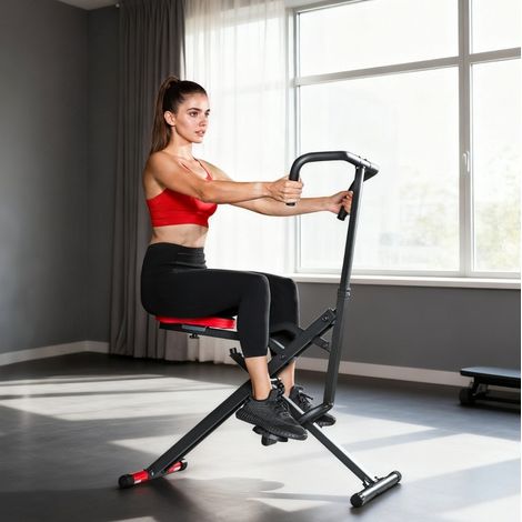 Klappbares Total-Crunch-Fitnessgerät mit verstellbarem Sitz, Metall, Rot, HAVRYA (1/5)
