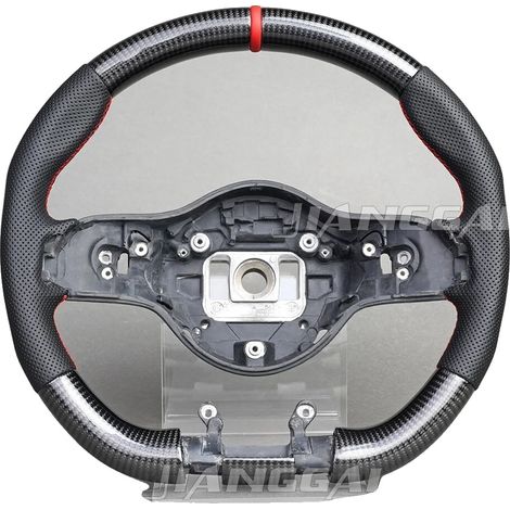 Volante in fibra di carbonio, design a fondo piatto, RLeatherMark-SqHole (1/2)