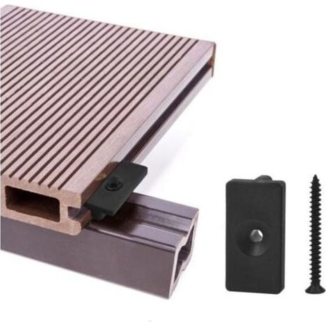 Clips de terrasse composites 100 pièces - attaches cachées de 6 mm / fixations en plastique pour terrasse, clip de fixation pour planche avec vis noires (100 pièces, fixations en T pour terrass (1/4)