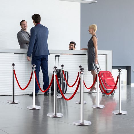 Barrières de file d'attente, poteaux de délimitation avec cordes, rouges, acier inoxydable, Ф32 x 95 cm, argent