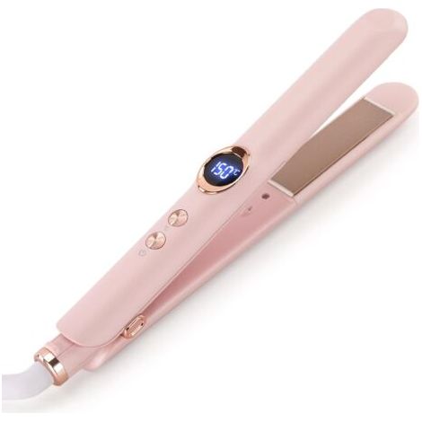 Lisseur et boucleur 2 en 1, lisseur avec écran LED, plaques en céramique, chauffe rapide, 12 réglages de température de 150 °C à 210 °C (rose) (1/5)