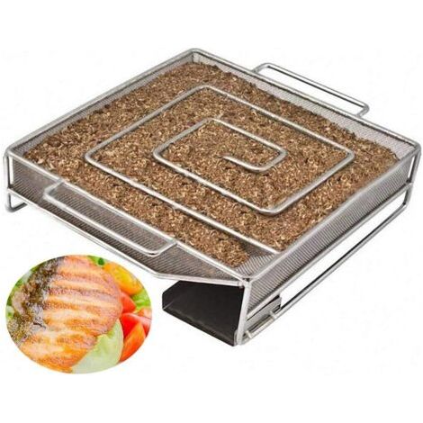 Panier en maille fumée en acier inoxydable, smokebox barbecue extérieur fumé plat, carré (1/5)
