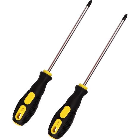 Lot de 2 tournevis cruciformes à manche de 6 pouces, avec poignée antidérapante et pointe magnétique, tournevis cruciforme PH2 de 6 mm (1/4)