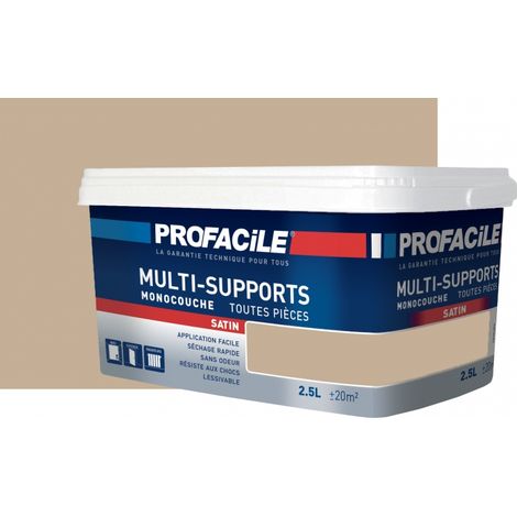 Peinture intérieure multi-supports, satin, murs, plafonds, boiseries, radiateurs, sans odeur, plusieurs teintes PROFACILE Taupe 2.5 litres