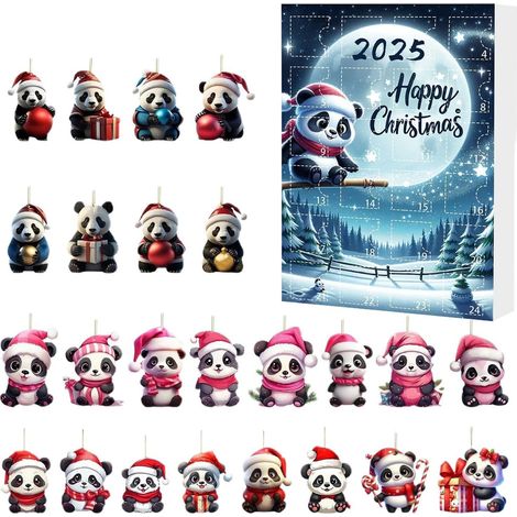 Ornements de Sapin de Noël - Pendules Animaux Pandas Acrylique 2D Suspendables - Calendrier De L'Avent 24 Jours 2025 Pour Voiture Arbre De Noël Fenêtre Mur Porte Fête Hivernale (1/5)