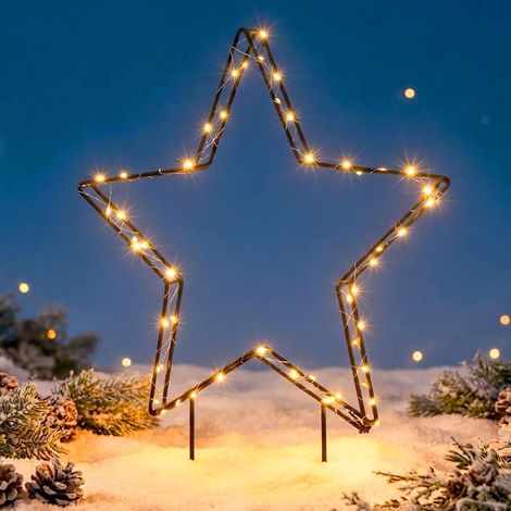 LED Gartenstecker Stern 54 cm für Außen und Innen mit Timer - 56 LED - Metall Stern Silhouette warm weiß beleuchtet batteriebetrieben