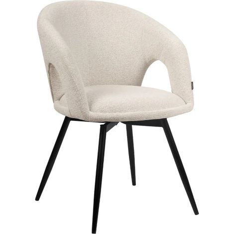 Chaise rotative 180° tissu doux beige et pieds en métal noir - ALEX (1/5)