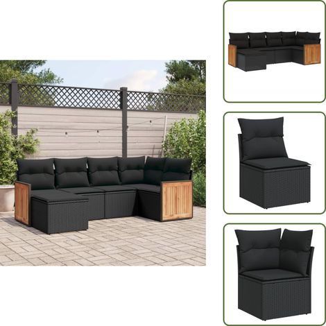 The Living Store 6-tlg. Garten-Sofagarnitur mit Kissen Schwarz Poly Rattan - Gartengeset - Gartenmöbelset - Rattan Möbel - Outdoor Lounge - Balkonmöbel (1/5)