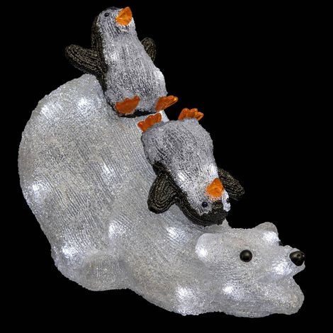Fééric Lights And Christmas – Déco lumineuse ours et pingouin 80 LED blanc froid – 8 jeux de lumière – Dimensions L 54 x l 25 x H 35 cm – Acrylique IP44 (1/4)