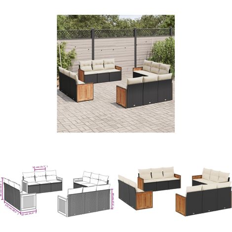 Salon de jardin 12 pcs avec coussins noir résine tressée - Ensemble Salon De Jardin - Meuble De Jardin Extérieur - Résine Tressée - Mobilier De Jardin Design - Salon De Jardin Moderne - Home & Living (1/3)