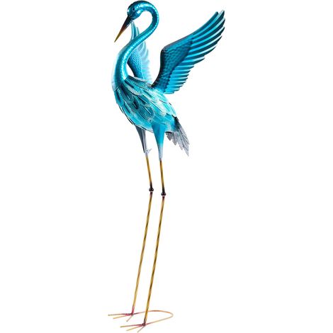 Sculpture de Jardin en Fer Forme d'Oiseau Grue Faite à la Main sur Pied Bleu Masbate (1/5)