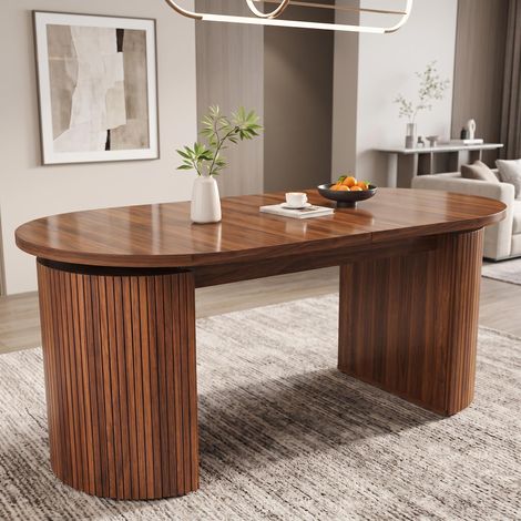 FurnitureR Dark Wood Extendable Dining Table 120 to 160x80cm Storage (1/5)