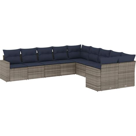 Maison Exclusive - Set Divani da Giardino 10 pz con Cuscini Grigio in Polyrattan (1/5)