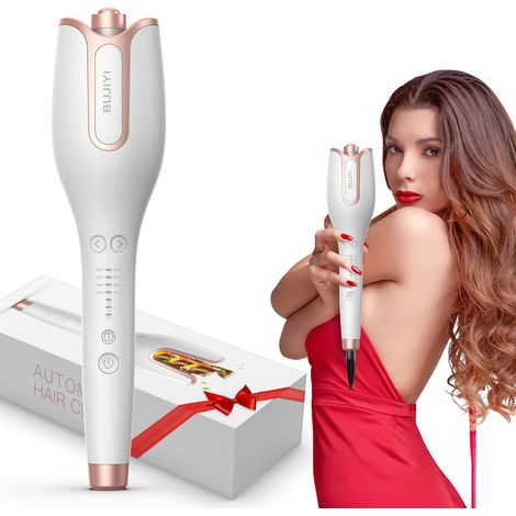 Hair Curler, Curling Iron, Automatic Curler, 4 Temperature Settings and 3 Heating Timers, 360° Swivel Cord Anti-Tangle (White) (1/5)