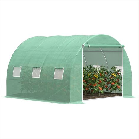 Serre de jardin tunnel 9 m² avec porte zippée et 6 fenêtres acier (1/5)
