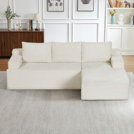 Pour Salon et Appartement Confort Nuage Relaxant Canapé d'Angle en L Modulable Velours Côtelé sans Montage (1/5)