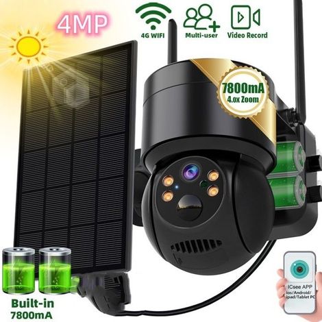 (Weiß) Prumya WLAN-Überwachungskamera für den Außenbereich, 4-MP-IP-Solarkamera, IP66-Nachtsicht, Heimüberwachung + SD-Karte (1/4)