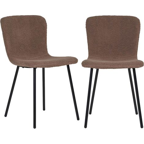 LASLO - Lot de 2 Chaises Tissu Bouclé Marron Pieds Métal Noir (1/5)