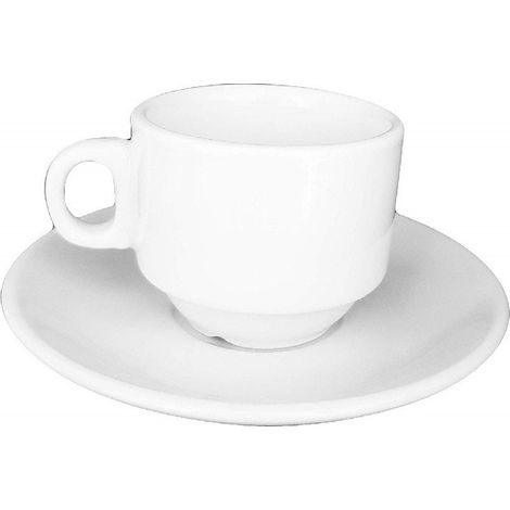 TrAdE Shop Traesio - Set 6 Tazzine 90ml Bianco Ceramica Con Manico Piattini 2177397 Tazza Caffè Caffe -